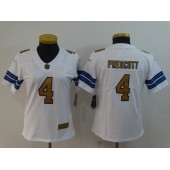 Women Nike Dallas Cowboys #4 Dak Prescott White Gold Vapor Untouchable Limited NFL Jersey