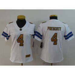 Women Nike Dallas Cowboys #4 Dak Prescott White Gold Vapor Untouchable Limited NFL Jersey