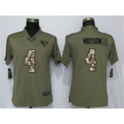 Women Nike Houston Texans #4 Deshaun Watson Olive Camo Salute To Service Limited NFL Jersey