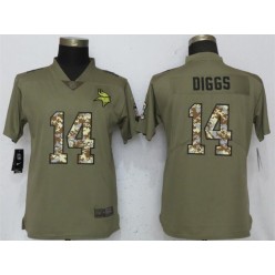 Women Nike Minnesota Vikings #14 Stefon Diggs Olive Camo Salute To Service Limited NFL Jersey