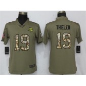 Women Nike Minnesota Vikings #19 Adam Thielen Olive Camo Salute To Service Limited NFL Jersey