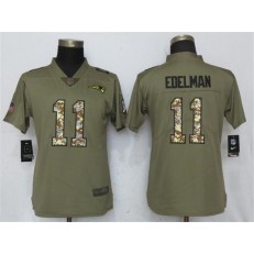 Women Nike New England Patriots #11 Julian Edelman Olive Camo Salute To Service Limited NFL Jersey