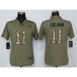 Women Nike New England Patriots #11 Julian Edelman Olive Camo Salute To Service Limited NFL Jersey
