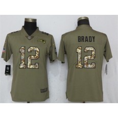 Women Nike New England Patriots #12 Tom Brady Olive Camo Salute To Service Limited NFL Jersey