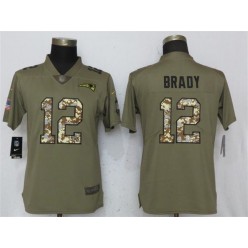 Women Nike New England Patriots #12 Tom Brady Olive Camo Salute To Service Limited NFL Jersey