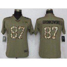 Women Nike New England Patriots #87 Rob Gronkowski Olive Camo Salute To Service Limited NFL Jersey