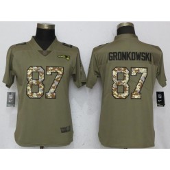 Women Nike New England Patriots #87 Rob Gronkowski Olive Camo Salute To Service Limited NFL Jersey
