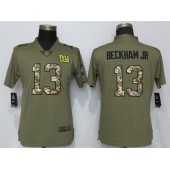Women Nike New York Giants #13 Odell Beckham Jr Olive Camo Salute To Service Limited NFL Jersey