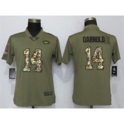 Women Nike New York Jets #14 Sam Darnold Olive Camo Salute To Service Limited NFL Jersey