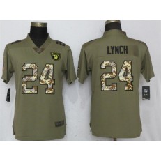 Women Nike Oakland Raiders #24 Marshawn Lynch Olive Camo Salute To Service Limited NFL Jersey