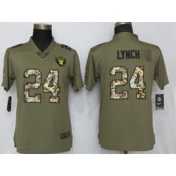 Women Nike Oakland Raiders #24 Marshawn Lynch Olive Camo Salute To Service Limited NFL Jersey