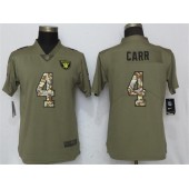 Women Nike Oakland Raiders #4 Derek Carr Olive Camo Salute To Service Limited NFL Jersey