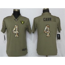 Women Nike Oakland Raiders #4 Derek Carr Olive Camo Salute To Service Limited NFL Jersey