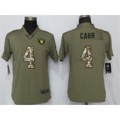 Women Nike Oakland Raiders #4 Derek Carr Olive Camo Salute To Service Limited NFL Jersey