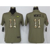 Women Nike Philadelphia Eagles #11 Carson Wentz Olive Camo Salute To Service Limited NFL Jersey