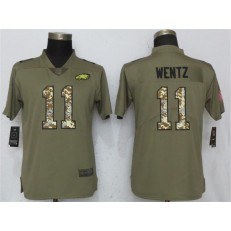 Women Nike Philadelphia Eagles #11 Carson Wentz Olive Camo Salute To Service Limited NFL Jersey