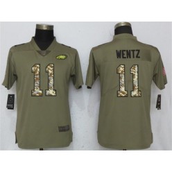 Women Nike Philadelphia Eagles #11 Carson Wentz Olive Camo Salute To Service Limited NFL Jersey
