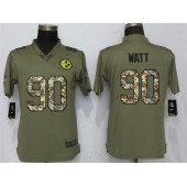 Women Nike Pittsburgh Steelers #90 T.J. Watt Olive Camo Salute To Service Limited NFL Jersey
