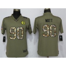 Women Nike Pittsburgh Steelers #90 T.J. Watt Olive Camo Salute To Service Limited NFL Jersey