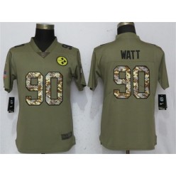 Women Nike Pittsburgh Steelers #90 T.J. Watt Olive Camo Salute To Service Limited NFL Jersey