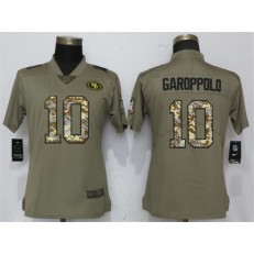 Women Nike San Francisco 49ers #10 Jimmy Garoppolo Olive Camo Salute To Service Limited NFL Jersey