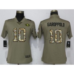 Women Nike San Francisco 49ers #10 Jimmy Garoppolo Olive Camo Salute To Service Limited NFL Jersey