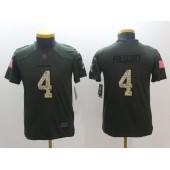 Youth Nike Dallas Cowboys #4 Dak Prescott Olive Green Salute To Service Limited NFL Jersey