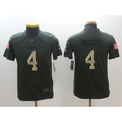 Youth Nike Dallas Cowboys #4 Dak Prescott Olive Green Salute To Service Limited NFL Jersey