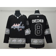 Washington Capitals #8 Alex Ovechkin Black Team Logos Fashion Adidas NHL Men Jersey