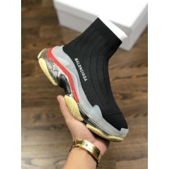 BALENCIAGA TRIPLE-S AIR KNIT MID SOCK BLACK RED