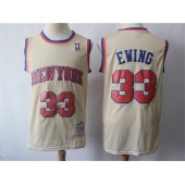 New York Knicks #33 Patrick Ewing Cream Hardwood Classics Jersey
