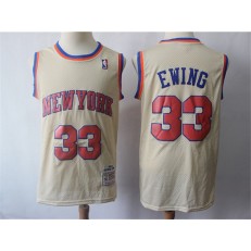 New York Knicks #33 Patrick Ewing Cream Hardwood Classics Jersey