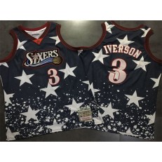Philadelphia 76ers #3 Allen Iverson Black Independence Day Stitched Basketball Jersey