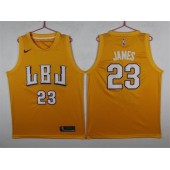 Los Angeles Lakers #23 Lebron James LBJ Gold Nike Swingman Men Jersey