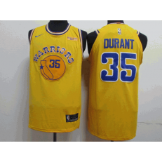 Golden State Warriors #35 Kevin Durant Yellow Throwback Nike Authentic Jersey