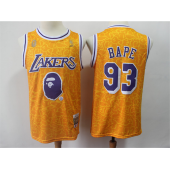 Los Angeles Lakers #93 Bape Yellow Hardwood Classics Jersey