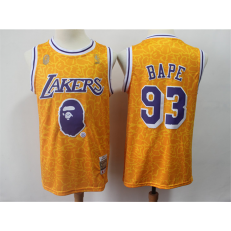 Los Angeles Lakers #93 Bape Yellow Hardwood Classics Jersey