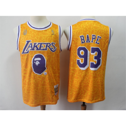 Los Angeles Lakers #93 Bape Yellow Hardwood Classics Jersey