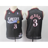 Philadelphia 76ers #3 Allen Iverson Black Youth Hardwood Classics Jersey