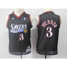 Philadelphia 76ers #3 Allen Iverson Black Youth Hardwood Classics Jersey