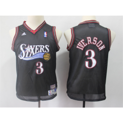 Philadelphia 76ers #3 Allen Iverson Black Youth Hardwood Classics Jersey