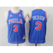 Philadelphia 76ers #3 Allen Iverson Blue Youth Hardwood Classics Jersey