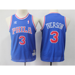 Philadelphia 76ers #3 Allen Iverson Blue Youth Hardwood Classics Jersey