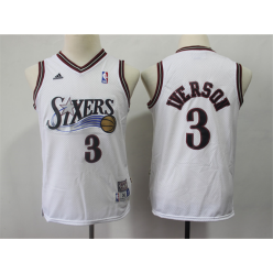 Philadelphia 76ers #3 Allen Iverson White Youth Hardwood Classics Jersey