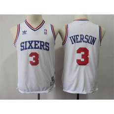 Philadelphia 76ers #3 Allen Iverson White Youth Hardwood Classics Throwback Jersey