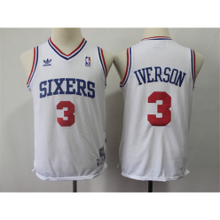 Philadelphia 76ers #3 Allen Iverson White Youth Hardwood Classics Throwback Jersey