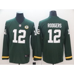 Green Bay Packers #12 Aaron Rodgers Green Therma Long Sleeve Nike NFL Men Jersey