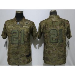 Women Nike Dallas Cowboys #21 Ezekiel Elliott Camo Salute To Service Limited Jersey