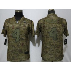 Women Nike Dallas Cowboys #4 Dak Prescott Camo Salute To Service Limited Jersey
