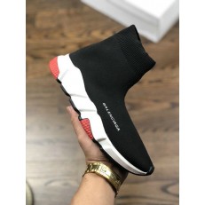 BALENCIAGA SPEED STRETCH-KNIT MID SNEAKERS BLACK WHITE RED